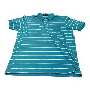 Claybrooke Polo Shirt Men's XL Blue White Striped Cotton Short Sleeve Collared